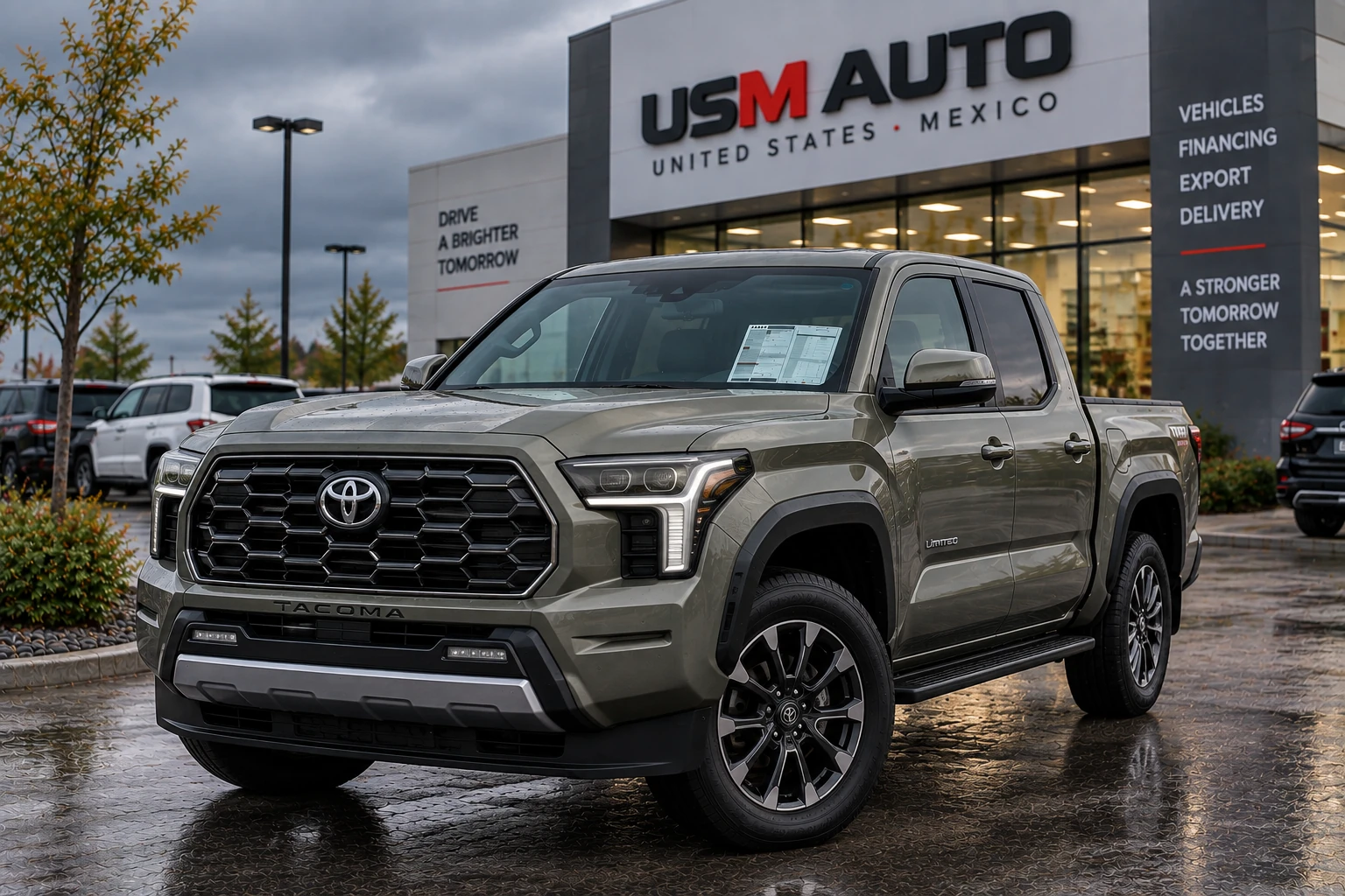 Toyota Tacoma Limited i-FORCE MAX 2026, vista exterior de tres cuartos frontal