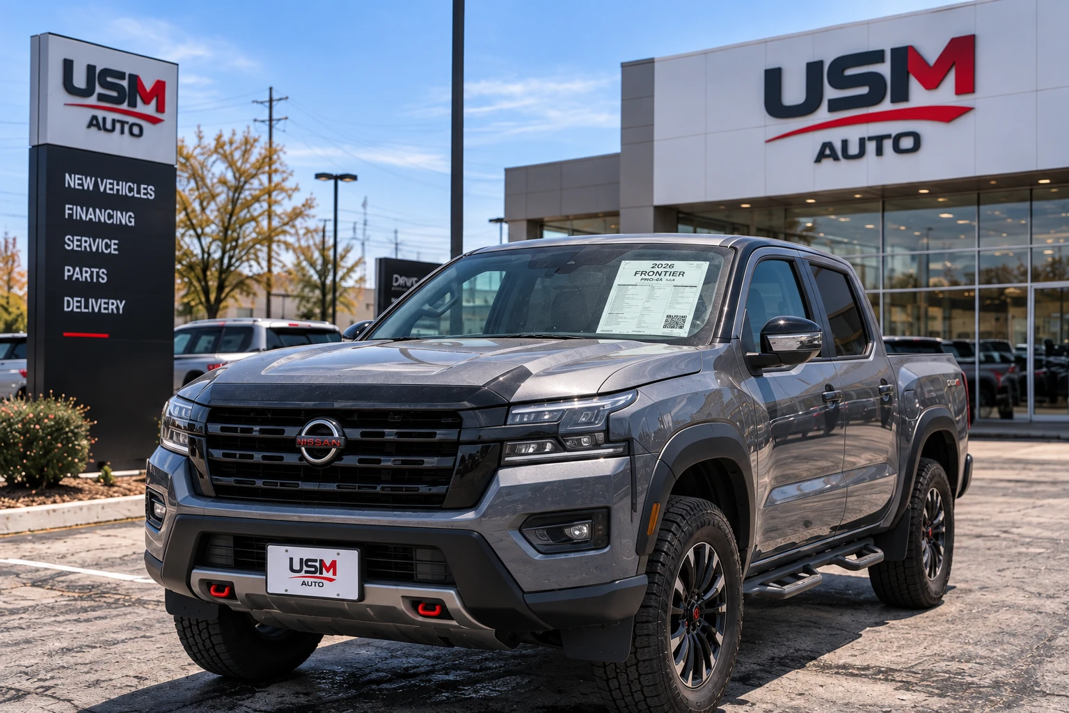 Exterior frontal tres cuartos de Nissan Frontier 2026