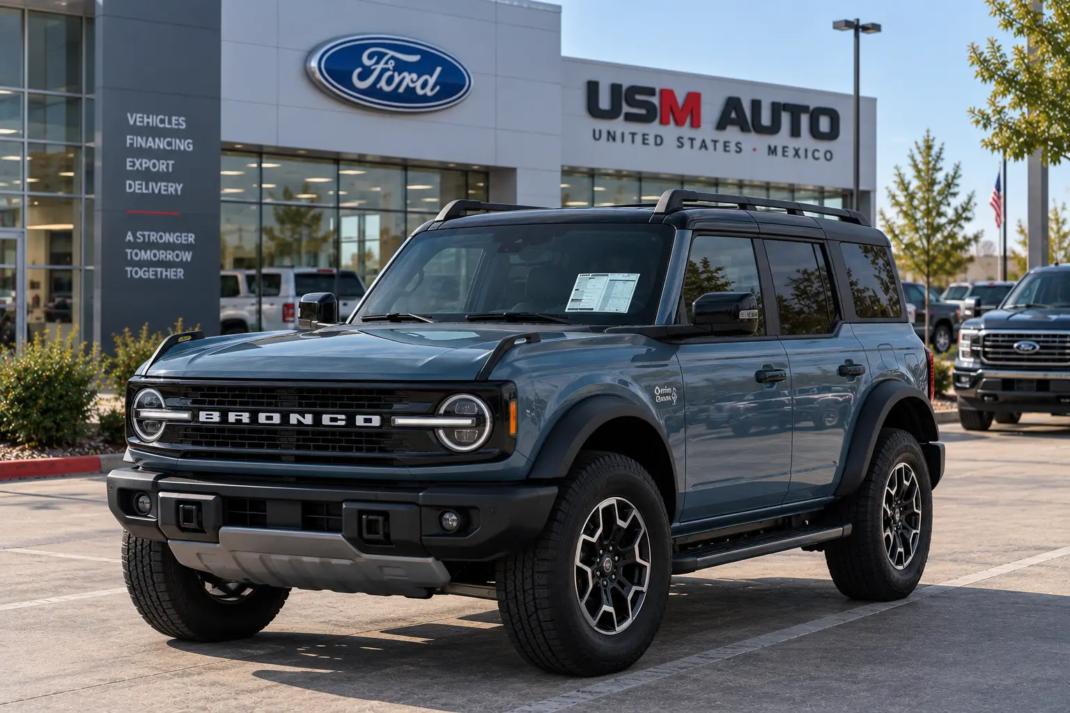 Ford Bronco Outer Banks 4 puertas 2026, vista exterior de tres cuartos frontal