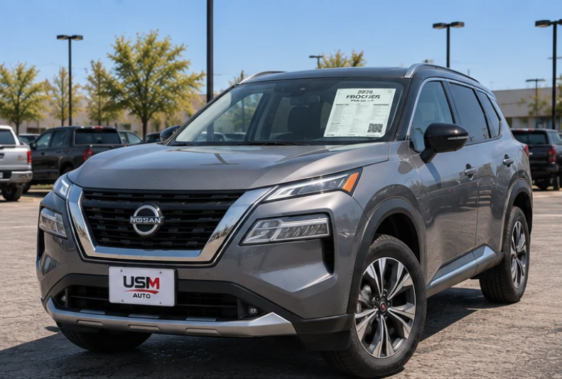 Exterior frontal tres cuartos de Nissan Rogue Platinum AWD 2026.5