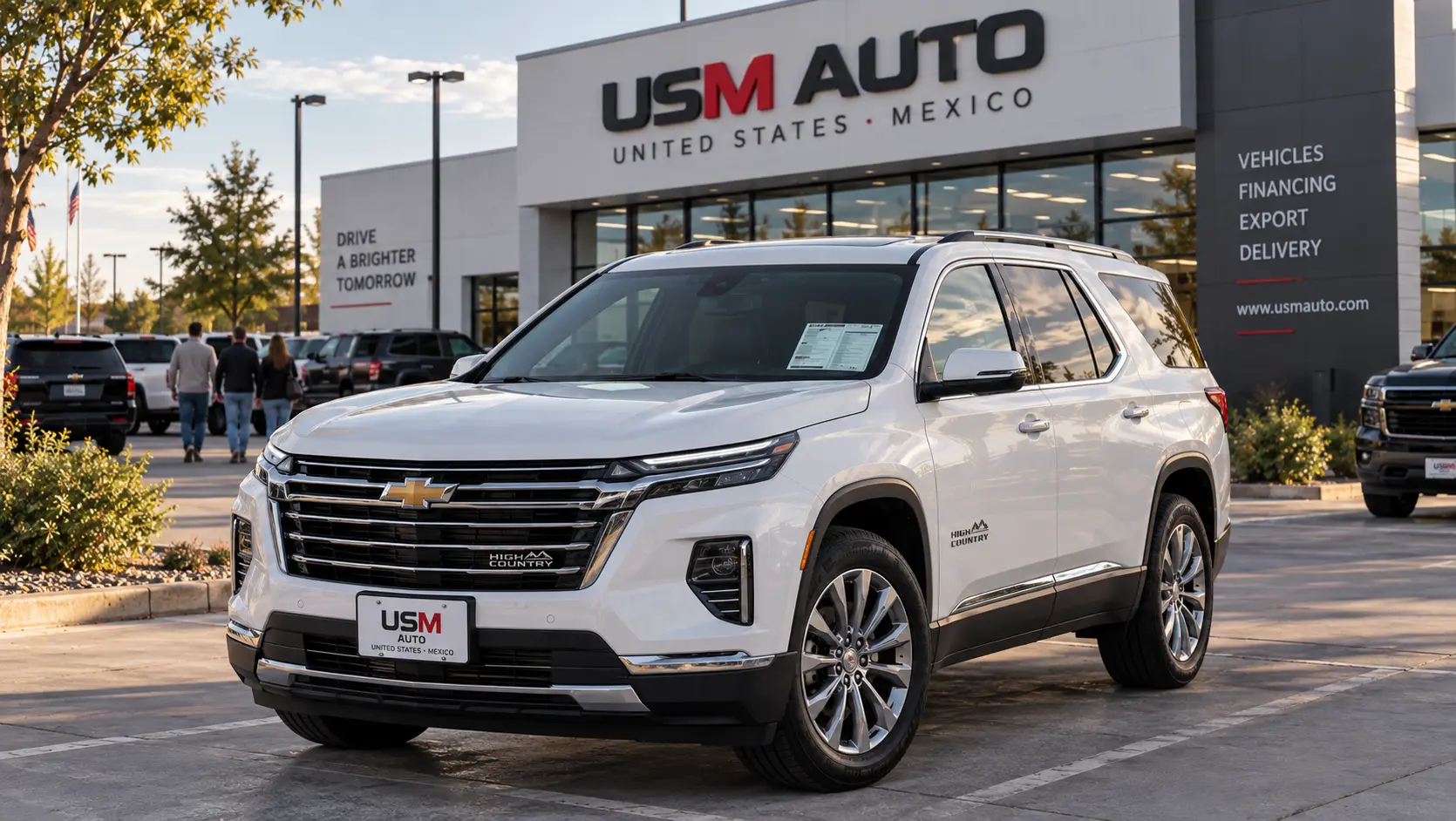 Chevrolet Traverse High Country 2026, vista exterior de tres cuartos frontal