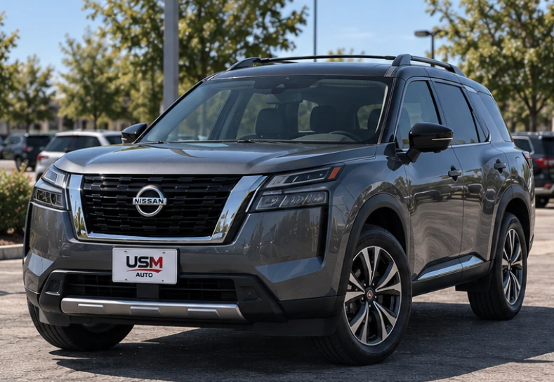 Exterior frontal tres cuartos de Nissan Pathfinder Platinum 4WD 2026