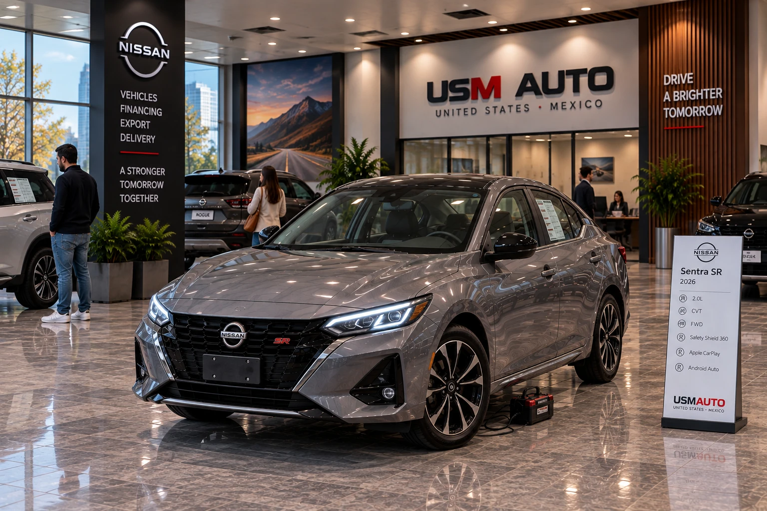 Exterior frontal tres cuartos de Nissan Sentra SR FWD 2026