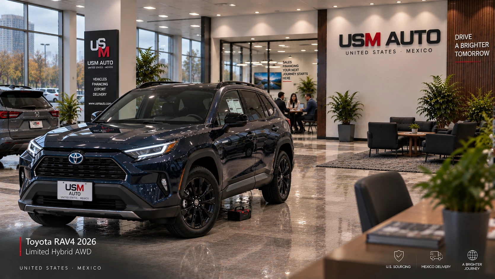 Toyota RAV4 Limited Hybrid 2026, vista exterior de tres cuartos frontal