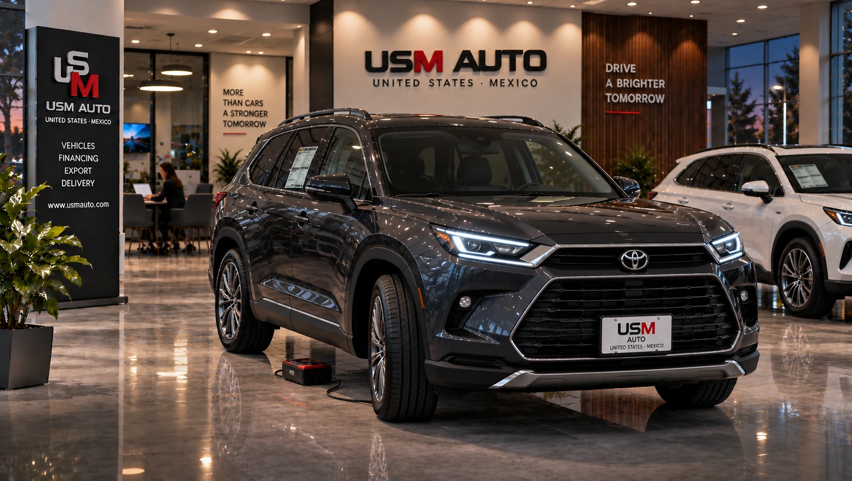 Toyota Grand Highlander Platinum 2026, vista exterior de tres cuartos frontal