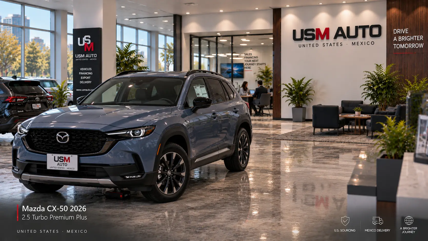 Mazda CX-50 2.5 Turbo Premium Plus 2026, vista exterior de tres cuartos frontal