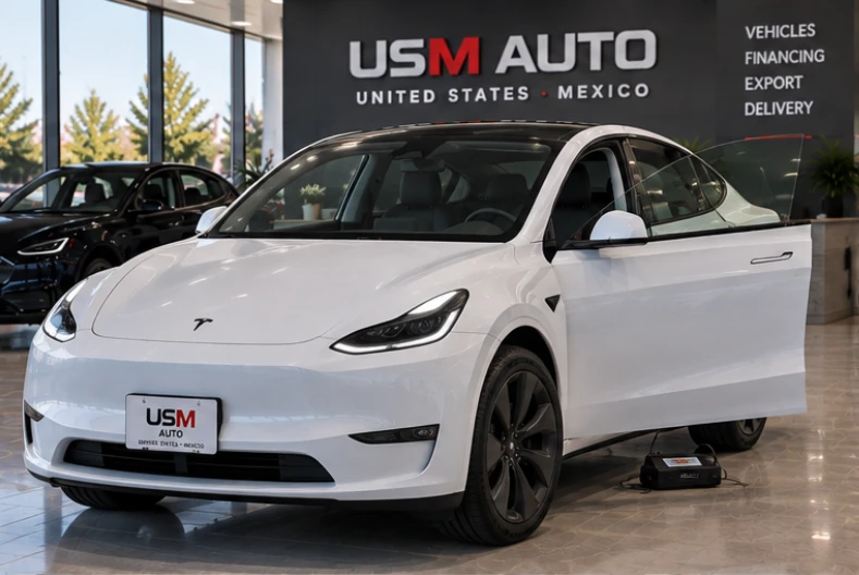 Exterior frontal tres cuartos de Tesla Model Y 2026