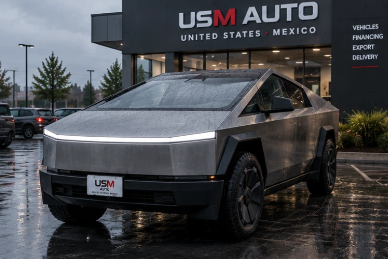 Exterior frontal tres cuartos de Tesla Cybertruck 2026