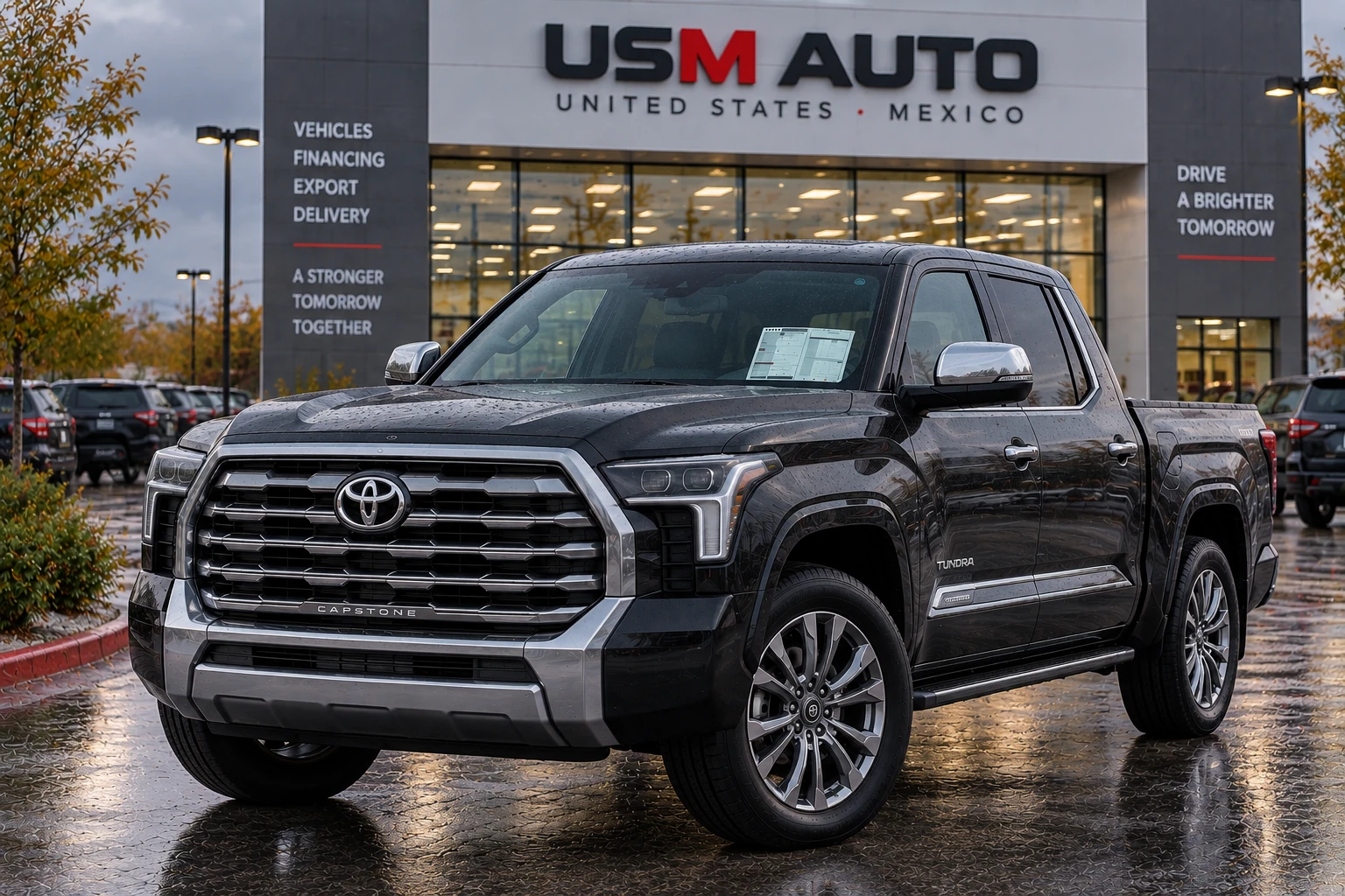 Toyota Tundra Capstone 2026, vista exterior de tres cuartos frontal
